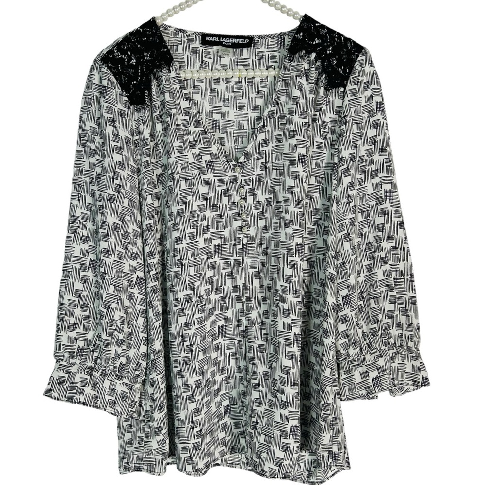 KARL LAGERFELD | Women’s black white striped Blouse Top Medium